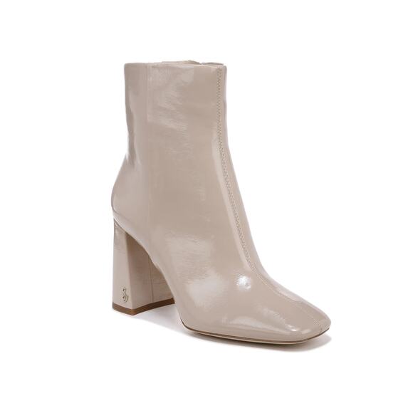 New Sam Edelman Codie Square Toe Bootie in Chai Latte Patent Women's Size 10 - Picture 1 of 9